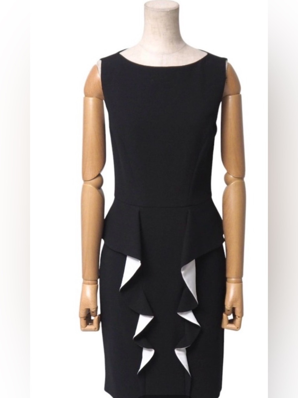 Emilio Pucci Black Sleeveless Peplum Dress White Ruffle Accents size 10/40 silk